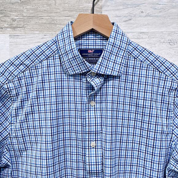 Vineyard Vines Classic Fit Cooper Shirt Blue Plaid Spread Collar Mens Medium - Picture 2 of 5
